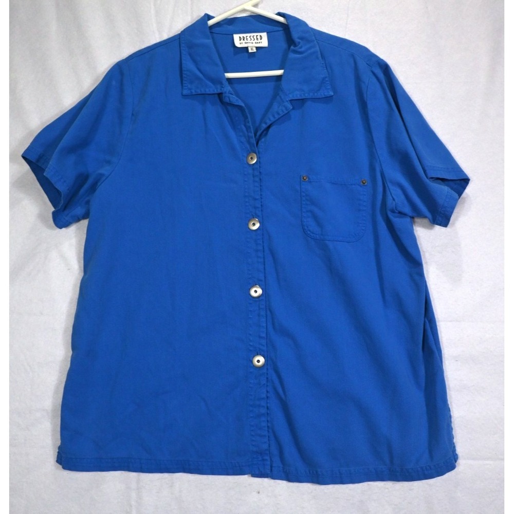 Dressed by David Dart Blue Button Shirt XL Lyocell Cotton Short Sleeve